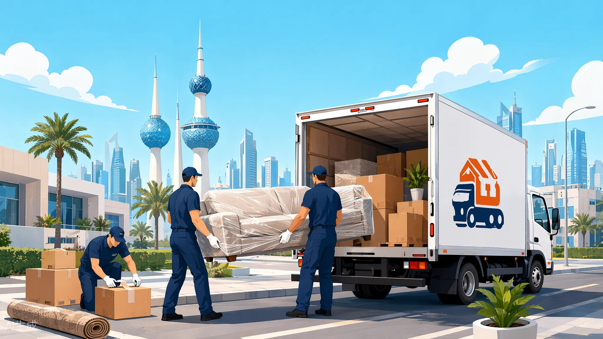 اسعار نقل العفش في الكويت - شاحنة نقل عفش أمام أبراج الكويت